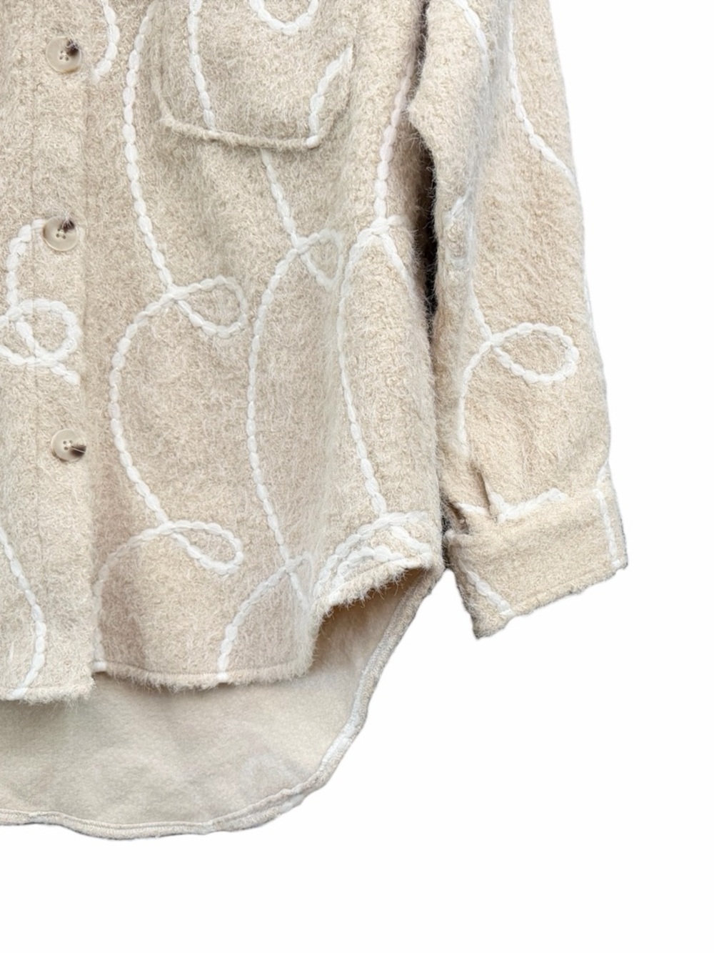 Little Lies Ribbon Pattern Shacket in Cream - Picture 5 of 9